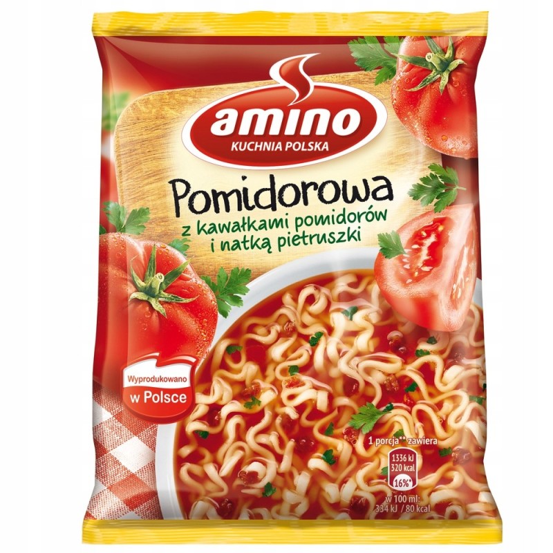 Amino ZUPA POMIDOROWA Z KAWAŁKAMI POMIDORÓW I PIETRUSZKĄ KRÓTKA DATA